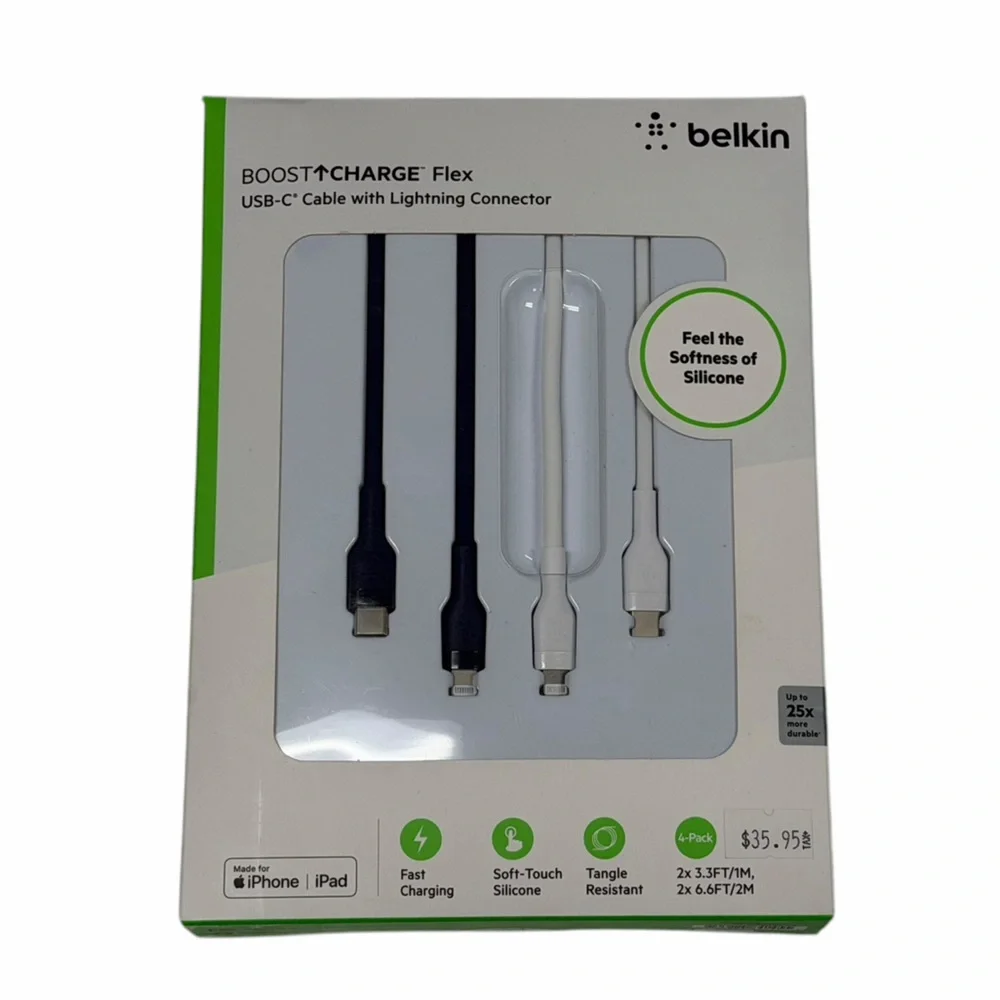 belkin Black and White BOOST↑CHARGE Flex USB-C to Lightning Cables (4-Pack)